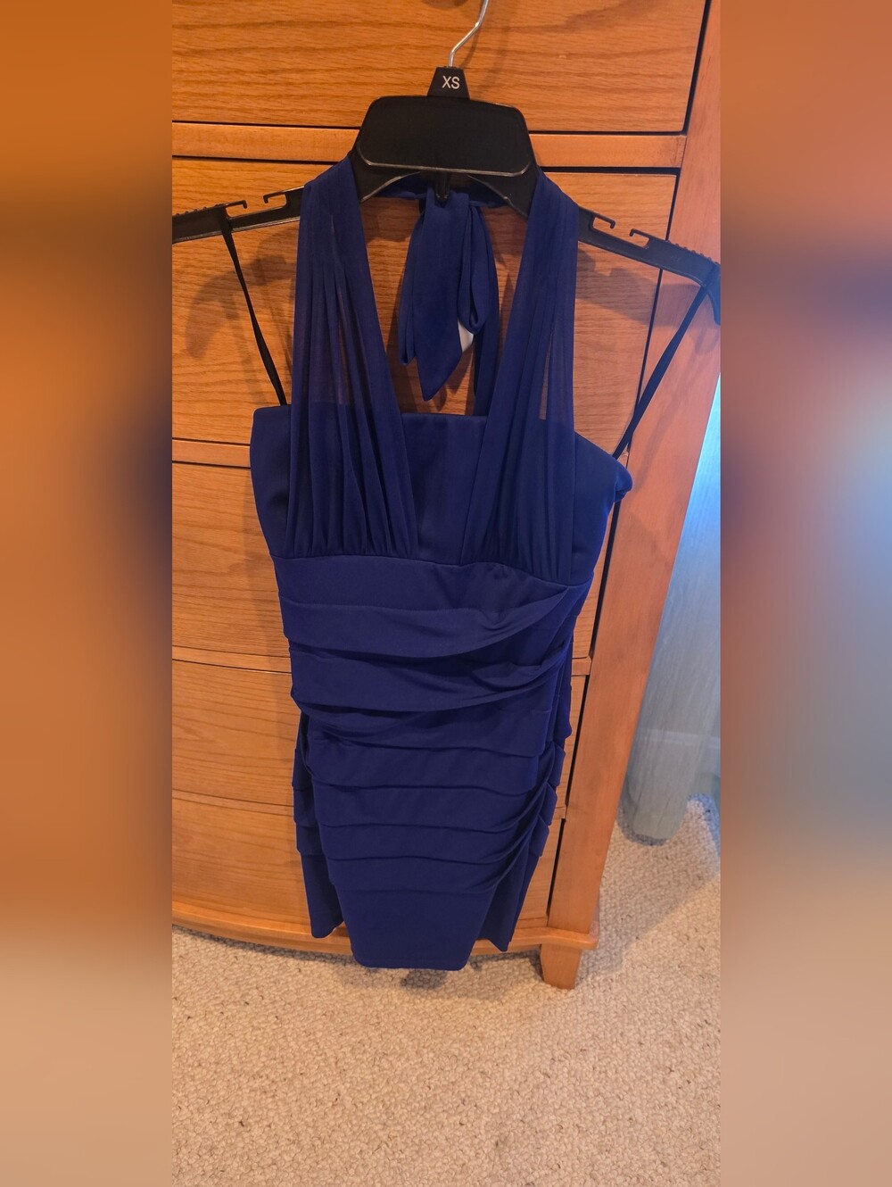 Valerie Bertinelli Royal Blue Halter Ruched Mini Dress, Women's S, Worn Once